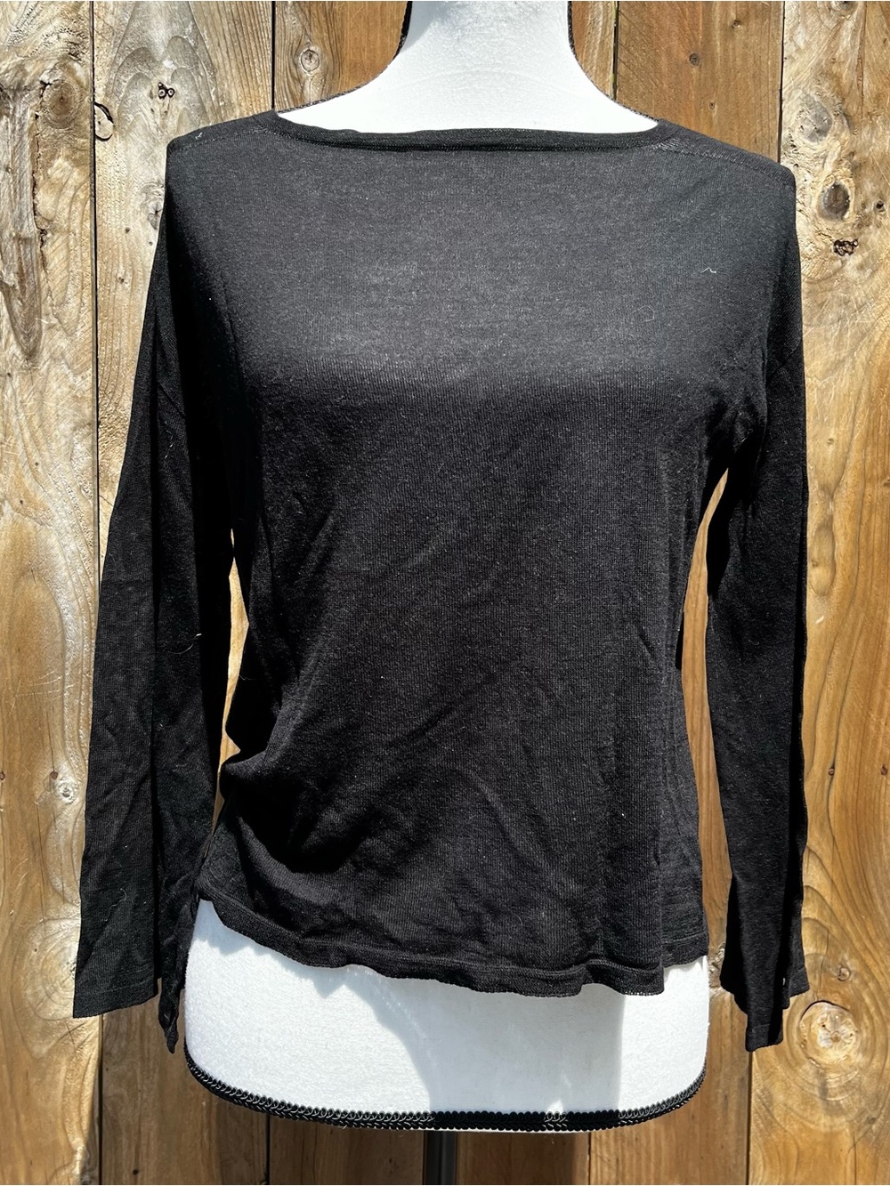 Brand New Eileen Fisher Women's Black Long-Sleeve Boatneck Top